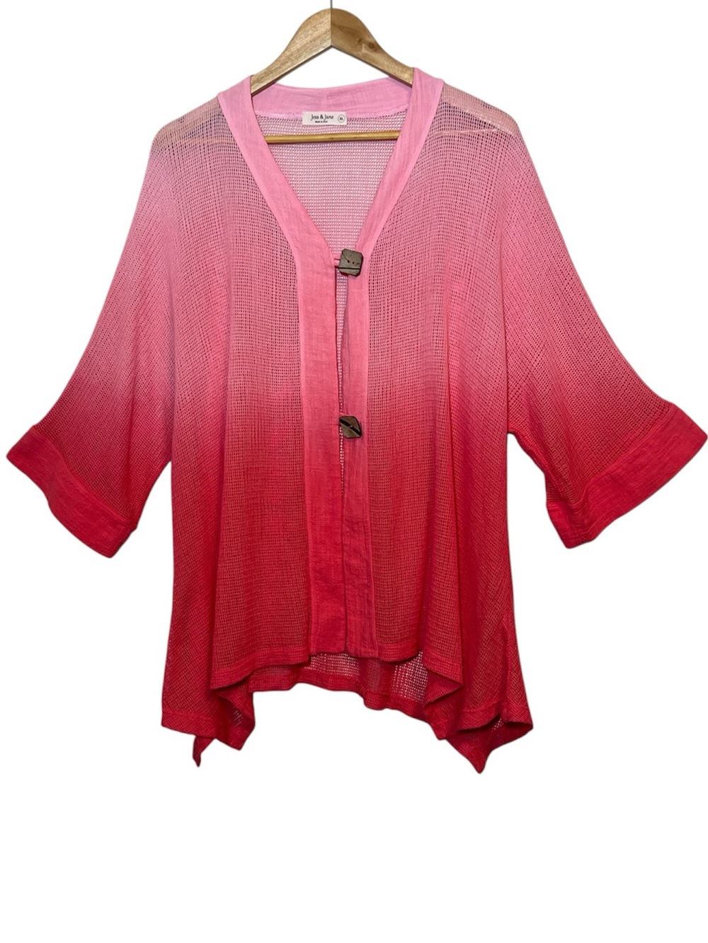 Jess & Jane mineral washed mesh cardigan in a pink ombre 100% cotton size XL
